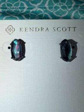 Kendra Scott Betty Navy Gunmetal Indigo Dichroic Glass Studs